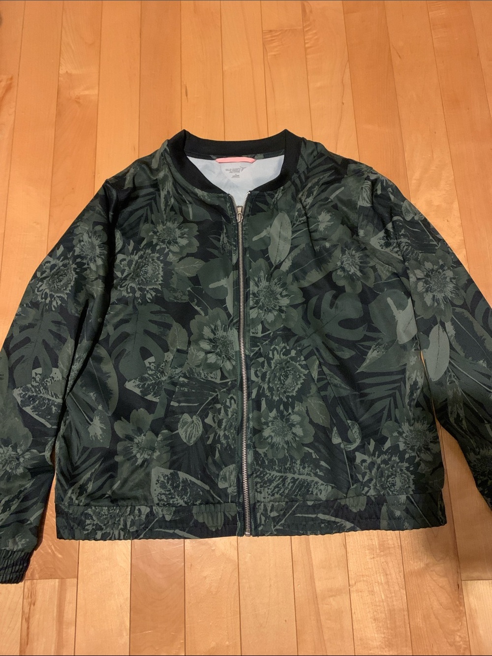 Old Navy Green Black Floral Bomber Jacket